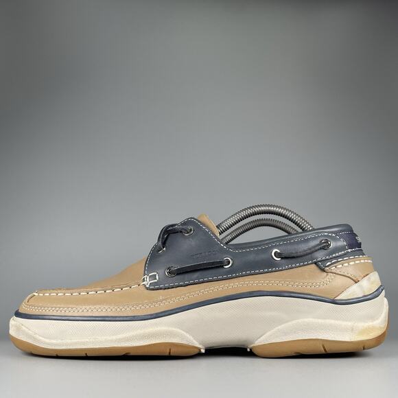 Sebago Dockside San Juan Men’s 9.5 M Taupe Blue Leather Slip On Boat Shoe Casual - Picture 1 of 9